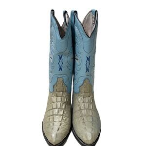 - Oliverio Trotamundos Men’s Pointy Blue Print Cocodrile Size 9